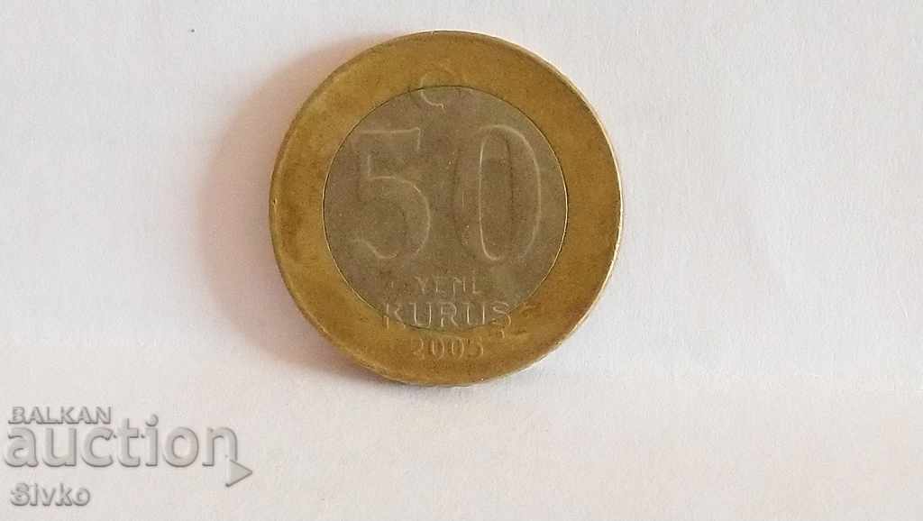 Монета Турция 50 куруша 2005