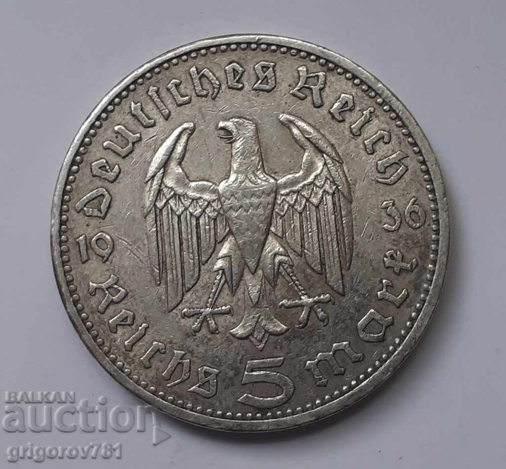 5 marci de argint Germania 1936 A III Reich Moneda de argint #65