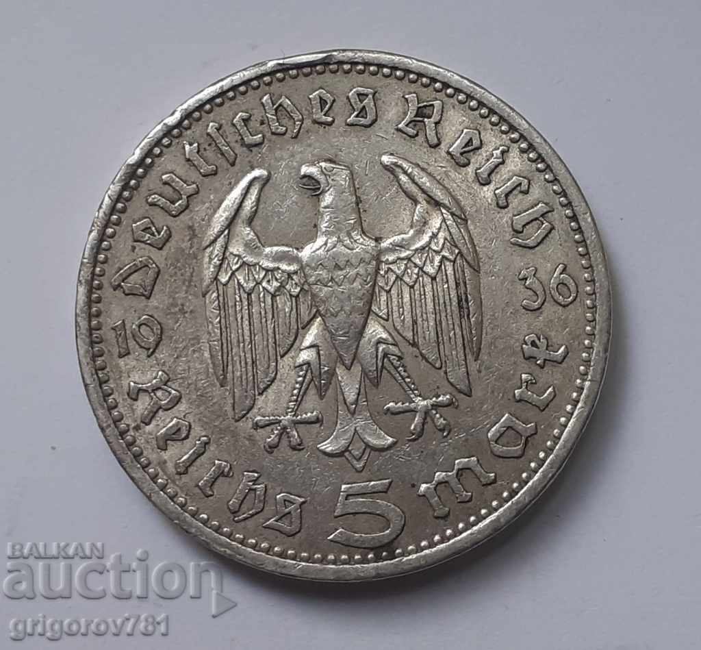 5 Mark Silver Γερμανία 1936 A III Reich Silver Coin #26