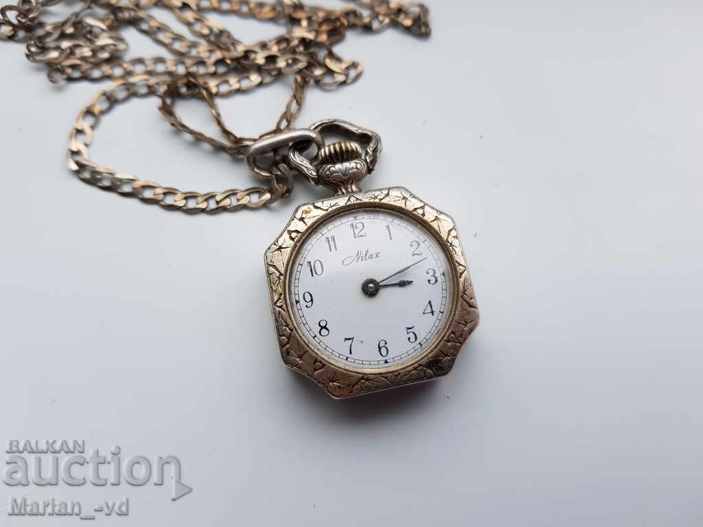 Дамски сребърен часовник със сребърна верижка
