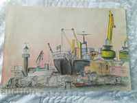 Watercolor on cardboard Port