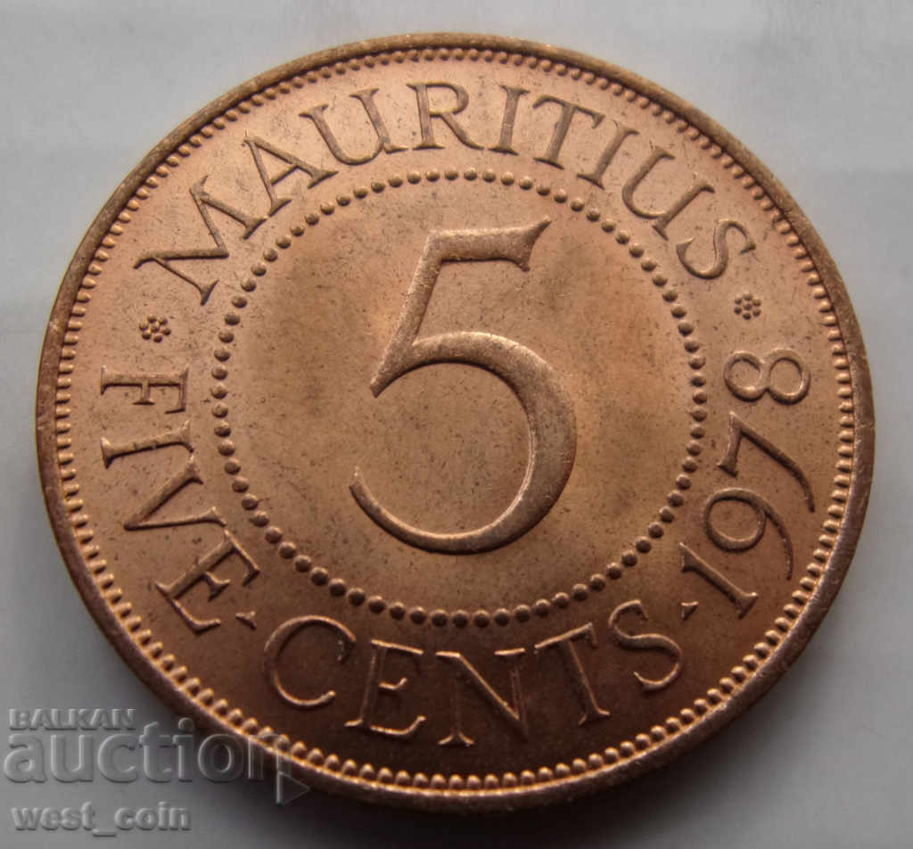 Mauritius 5 Cent 1978 Monedă rară