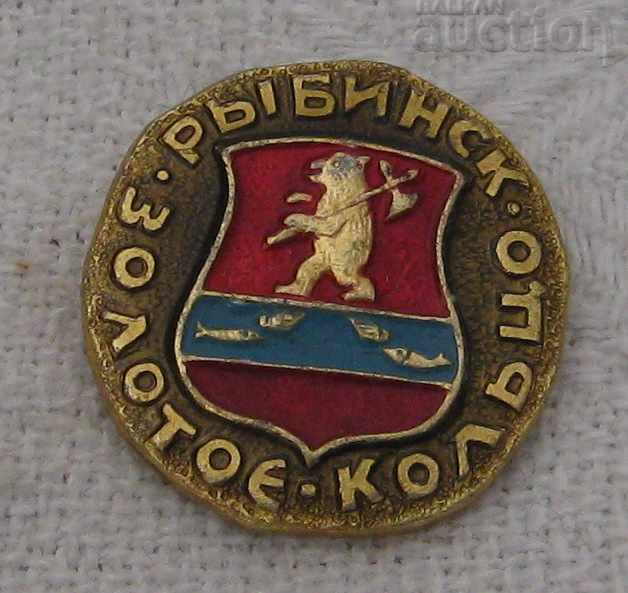 RIBINSK RUSSIA COAT OF COAT GOLD RING BADGE RIBINSK RUSSIA COAT OF COAT GOLD RING BADGE