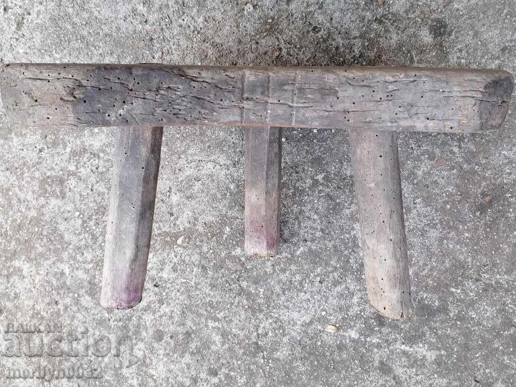 Auction Old three-legged stool, chair, wooden, primitive Auction Old three-legged stool, chair, wooden, primitive