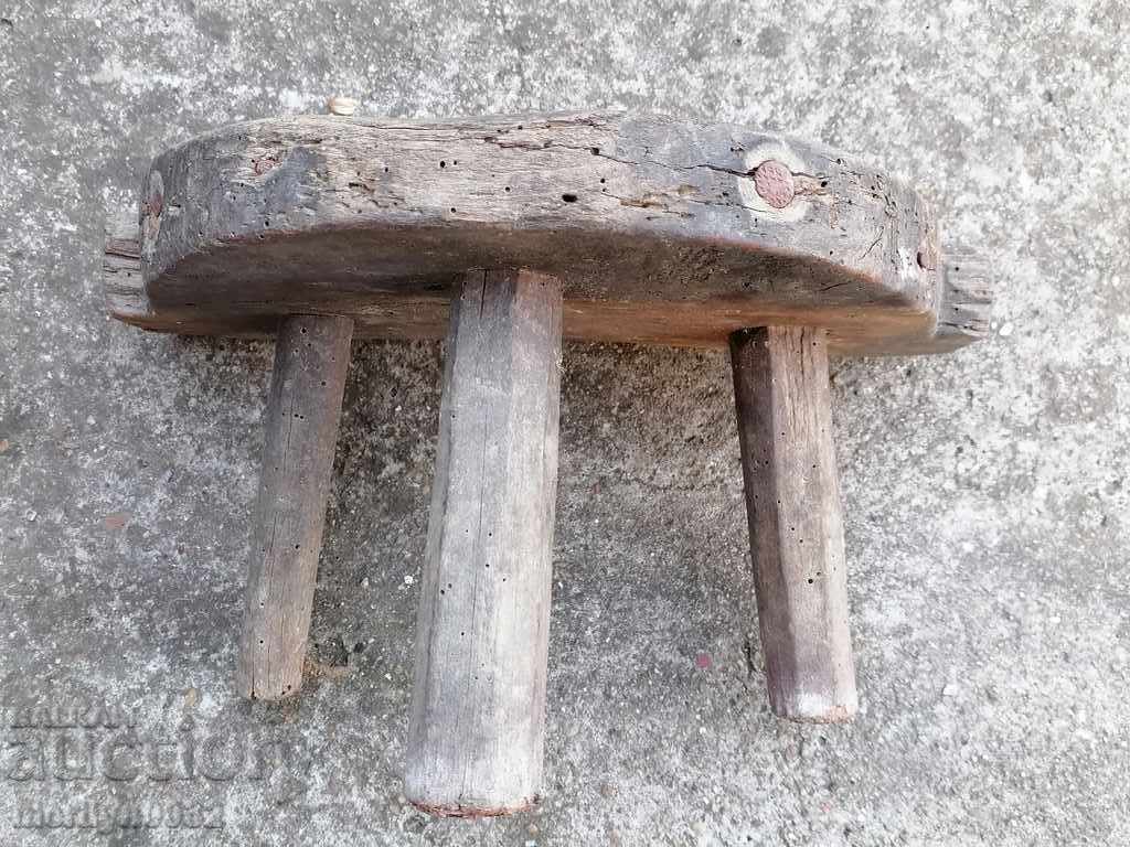 Old three-legged stool, chair, wooden, primitive - 7 Old three-legged stool, chair, wooden, primitive - 7