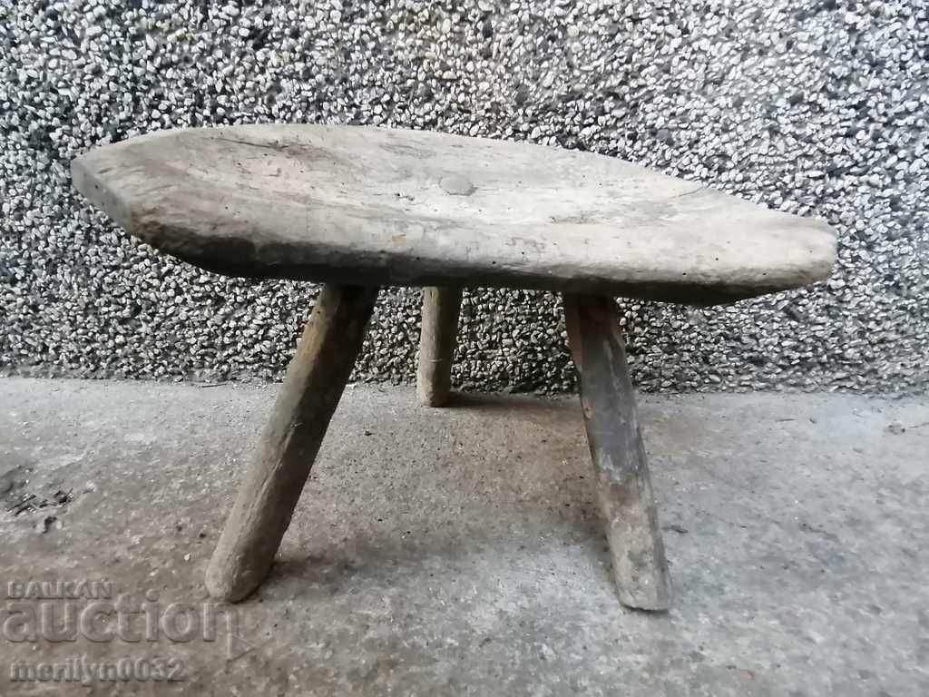 Auction Old three-legged stool, chair, wooden, primitive Auction Old three-legged stool, chair, wooden, primitive