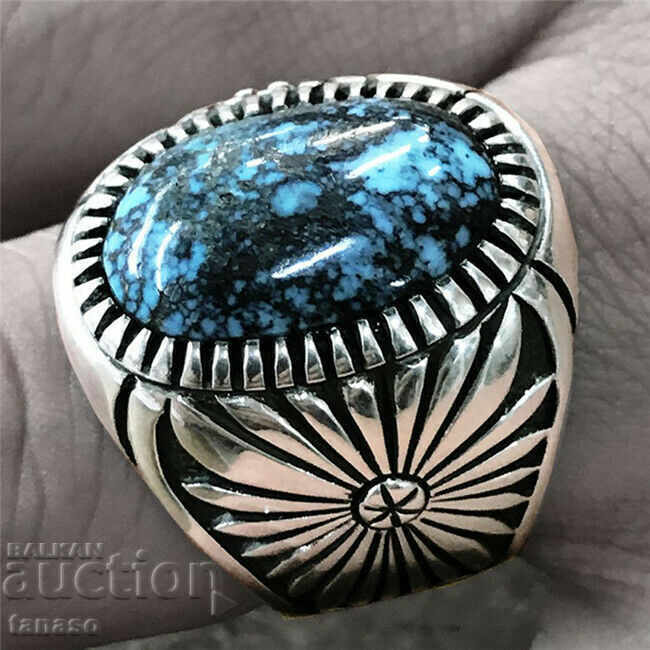 Ring with natural turquoise, silver plated