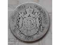 2 φράγκα 1869 g. Γαλλία. Σπάνιο