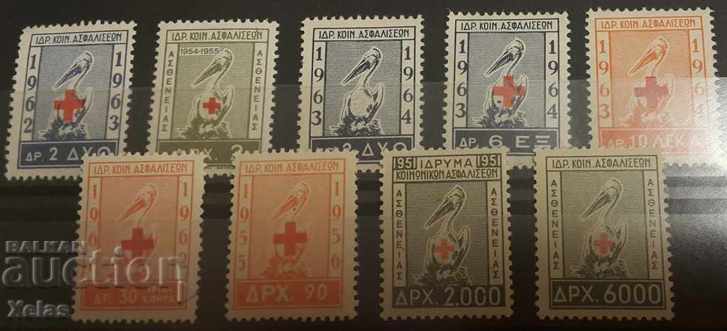 Emblems, Stock Stamps Greece 9 pcs. clean with glue