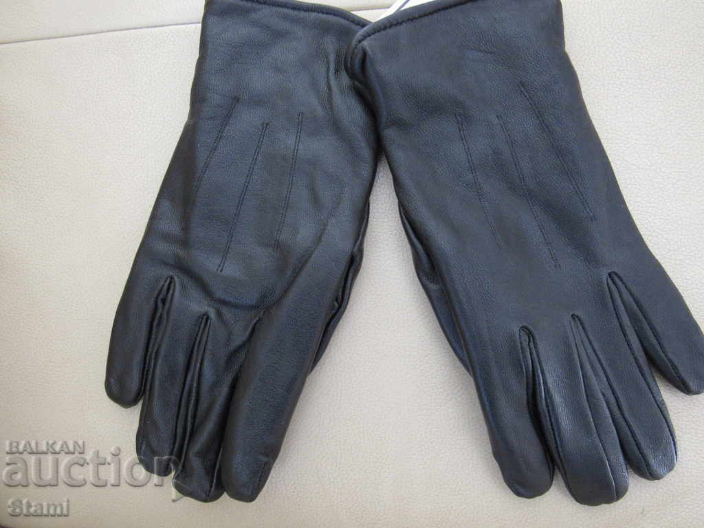 Μαύρα δερμάτινα γάντια με επένδυση από γνήσιο δέρμα,