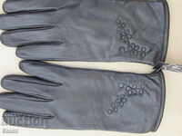 Black women's leather gloves with genuine leather lining,