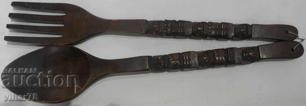 an old wooden fork and a wall spoon with price 79.99 BGN | € 40.90 an old wooden fork and a wall spoon with price 79.99 BGN | € 40.90