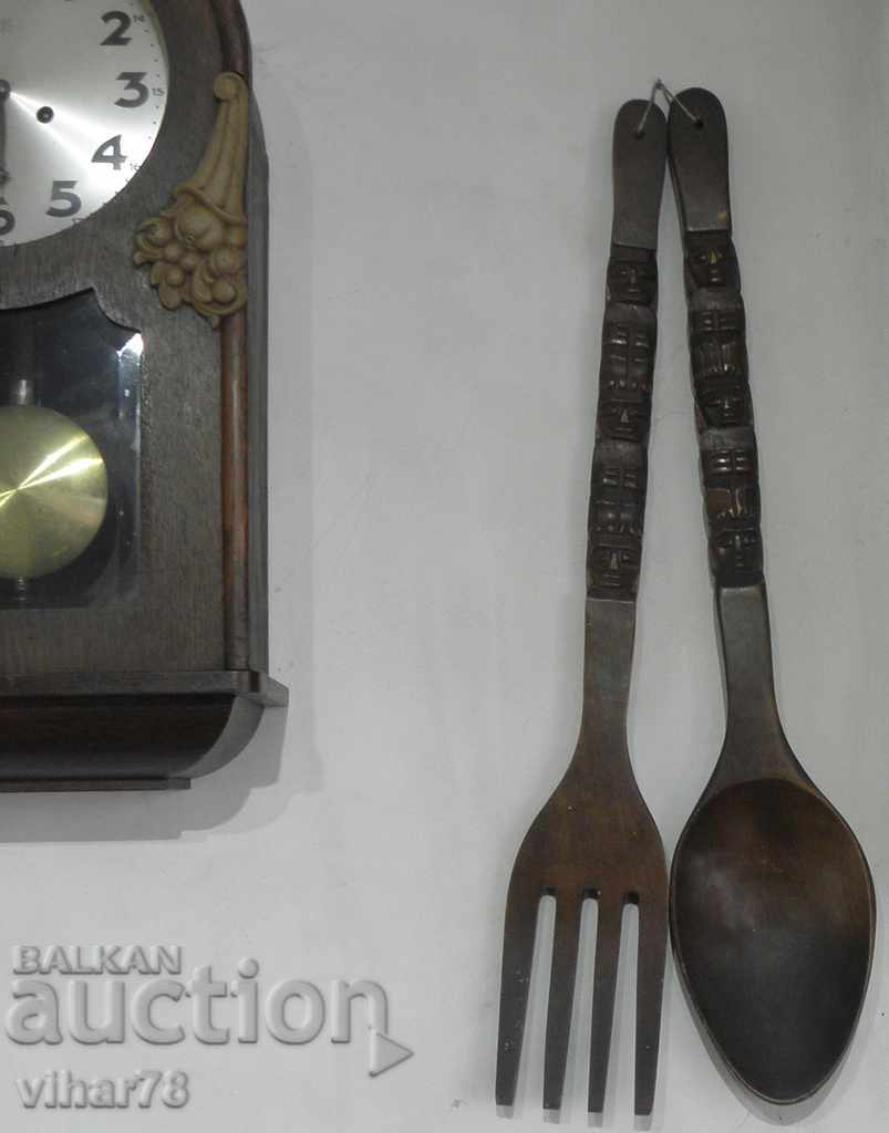 Auction an old wooden fork and a wall spoon Auction an old wooden fork and a wall spoon
