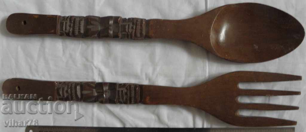 an old wooden fork and a wall spoon with price 59.99 BGN | € 30.67 an old wooden fork and a wall spoon with price 59.99 BGN | € 30.67