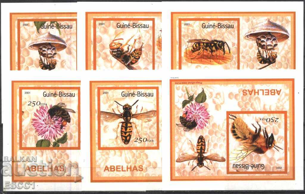 Чисти блокове неперфорирани Фауна Пчели 2001 от Гвинея Бисау