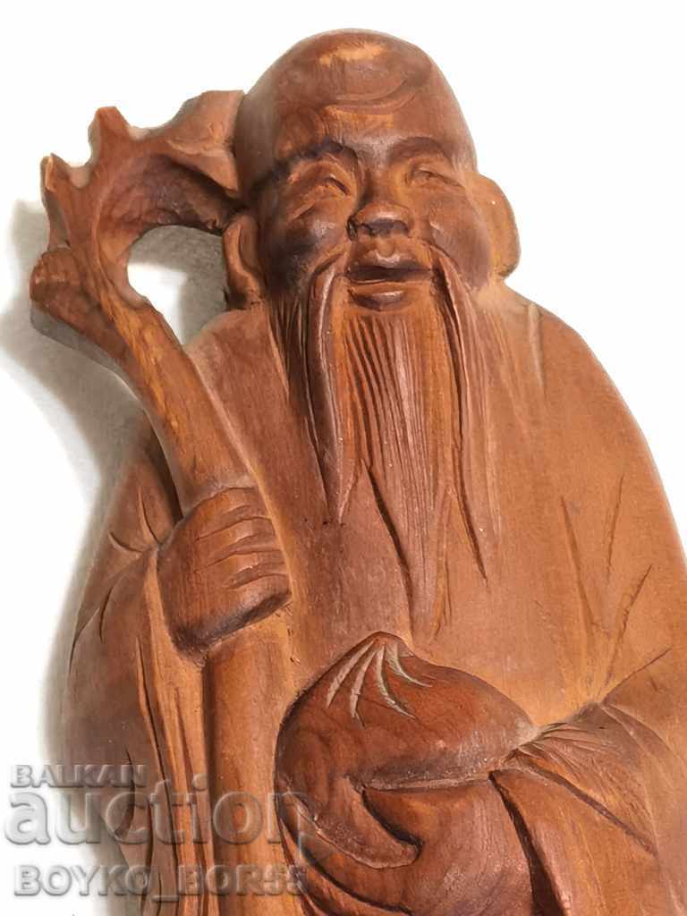 Старинна Статуетка на Китайския Бог на Щастието и Дълголетие