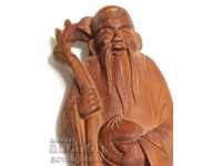 Старинна Статуетка на Китайския Бог на Щастието и Дълголетие
