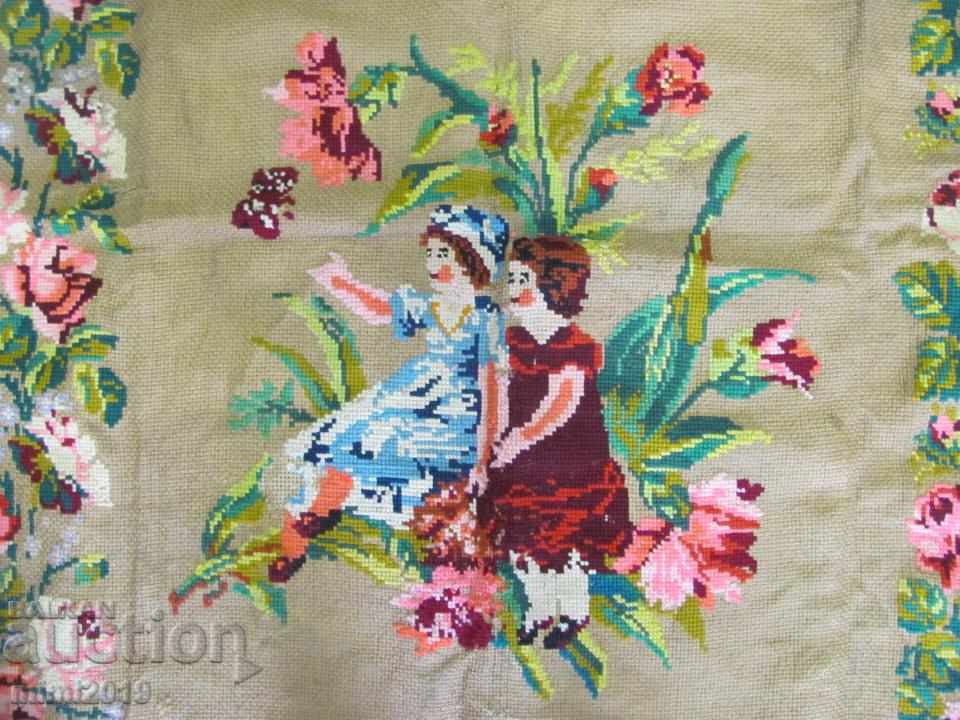 Auction  19th century Large tapestry hand-sewn sackcloth and woolen threads