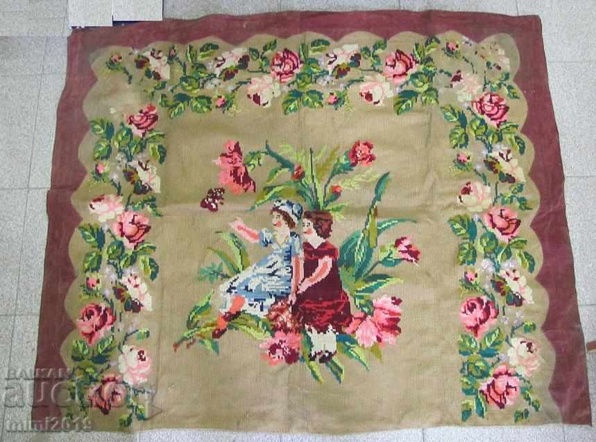 19th century Large tapestry hand-sewn sackcloth and woolen threads - 7