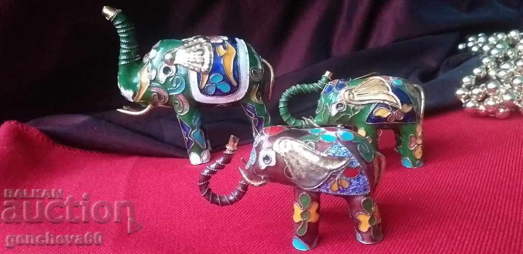 O familie de elefanți norocoși bronz, email, cloisonné - 5