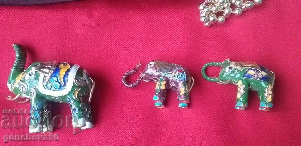 O familie de elefanți norocoși bronz, email, cloisonné - 6