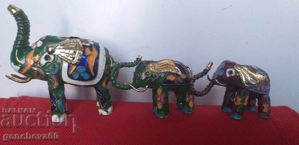 A family of lucky elephants bronze, enamel, cloisonné A family of lucky elephants bronze, enamel, cloisonné