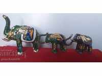 Family of lucky elephants, bronze, enamel/cloisonné