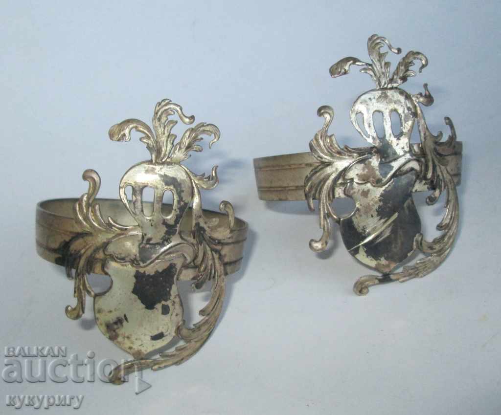 Стари посребрени салфетници пръстен за кърпа Рицарски декор