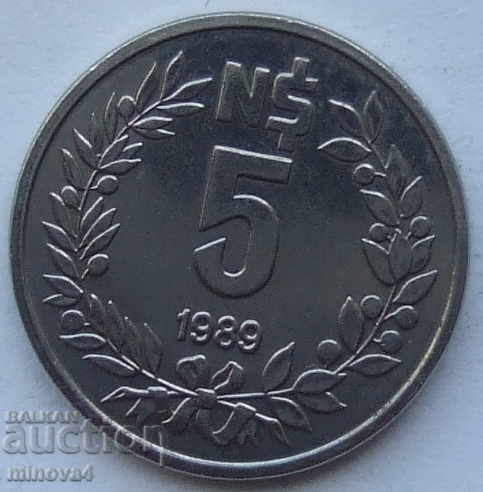 Уругвай 5 ново песо 1989