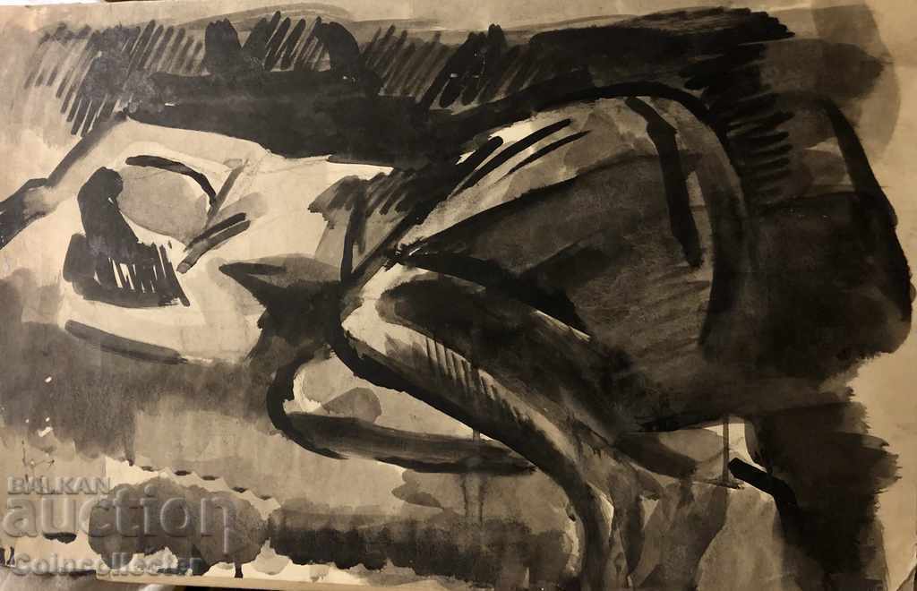 Auction Old watercolor "Lying Woman" Auction Old watercolor "Lying Woman"