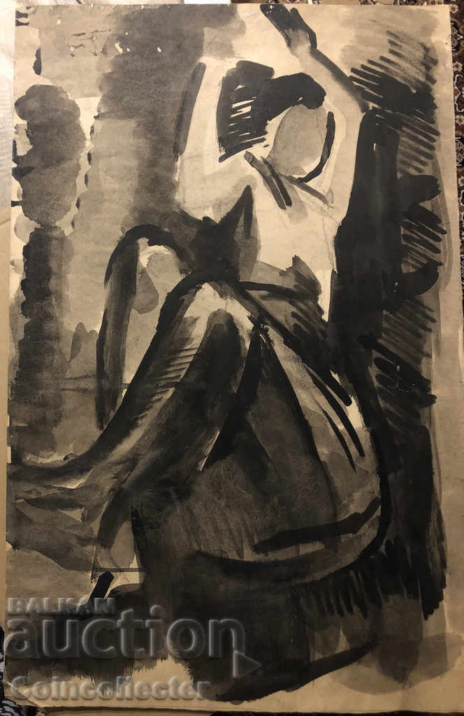 Old watercolor "Lying Woman"