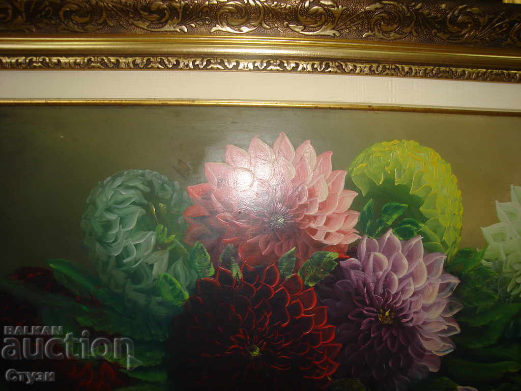 Classic painting "Dahlias", oil, 50x70 cm with price 120.00 BGN | € 61.36 Classic painting "Dahlias", oil, 50x70 cm with price 120.00 BGN | € 61.36