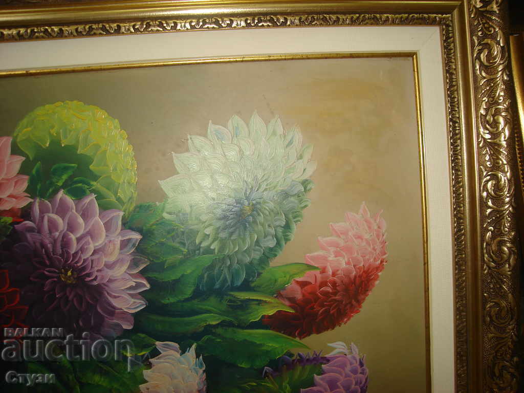 Licitație Tablou clasic "Daliile", ulei, 50x70 cm - Lichidare de stoc