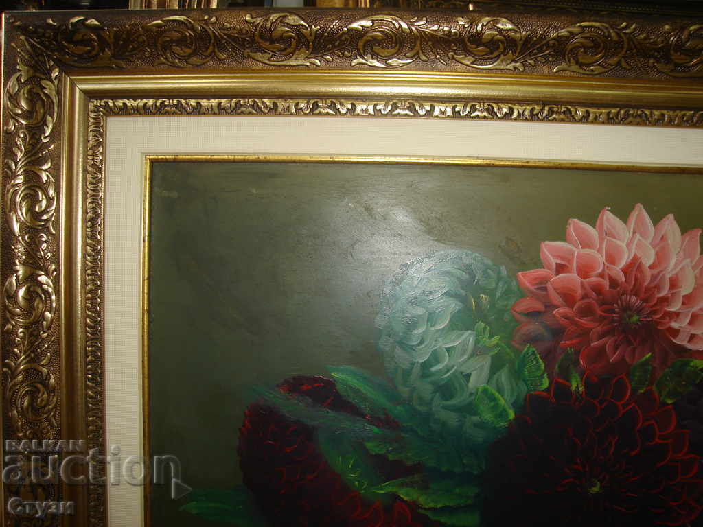 Tablou clasic „Dalii”, ulei, 50x70 cm - 5 Tablou clasic „Dalii”, ulei, 50x70 cm - 5