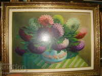 Classic painting "Dahlias", oil, 50x70 cm
