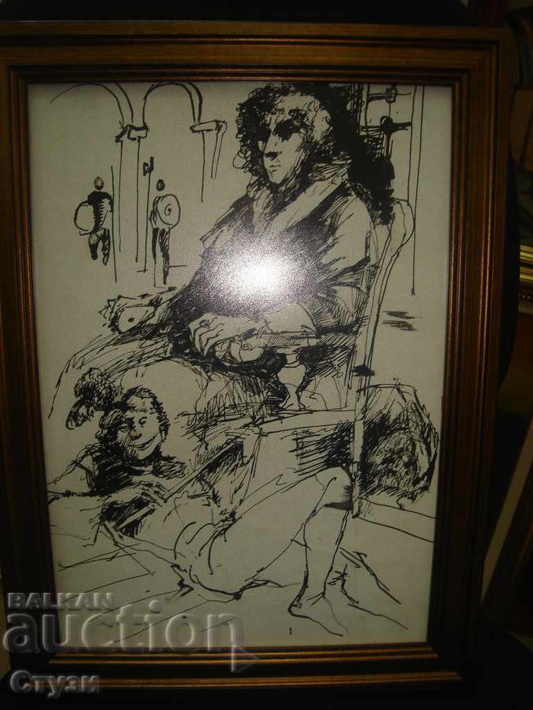Hristo Gadev grafică "Geniu..." 35 x 25 cm - Lichidare de stoc