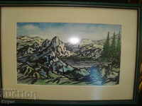 Tablou „Peisaj de munte”, acuarelă 17 x 28,5 cm