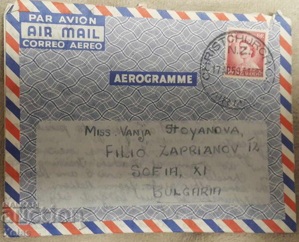 Old postal envelope Postcard 1959 stamp New Zealand # c8