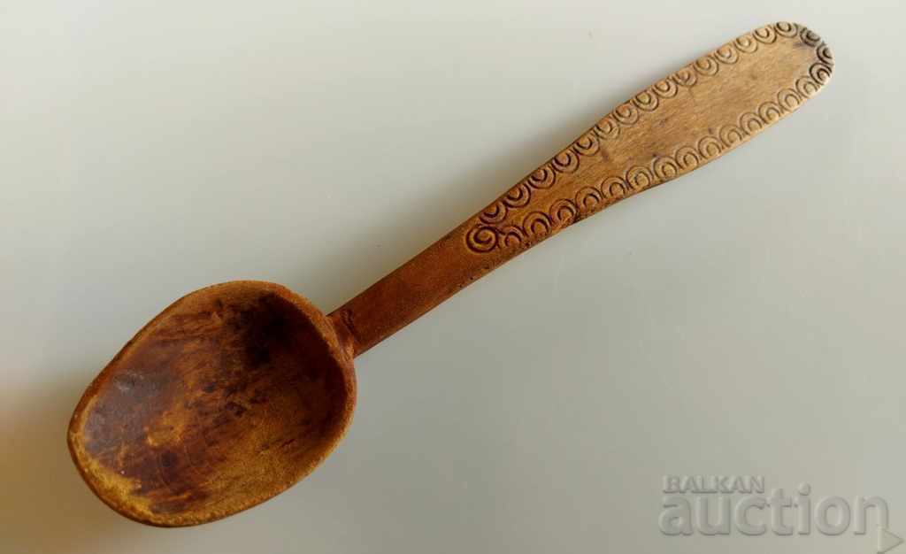 OLD RARE HANDCUT CARVED WOODEN SPOON