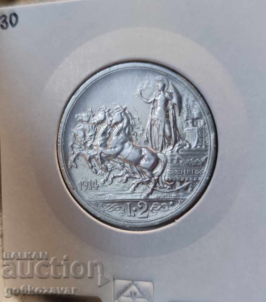 Italy 2 Lire 1914 Silver! Top quality!