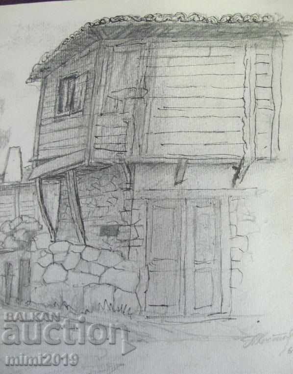 Auction 60s Old Drawing N. Kostov Pencil and Ink signed 20x28 cm. Auction 60s Old Drawing N. Kostov Pencil and Ink signed 20x28 cm.