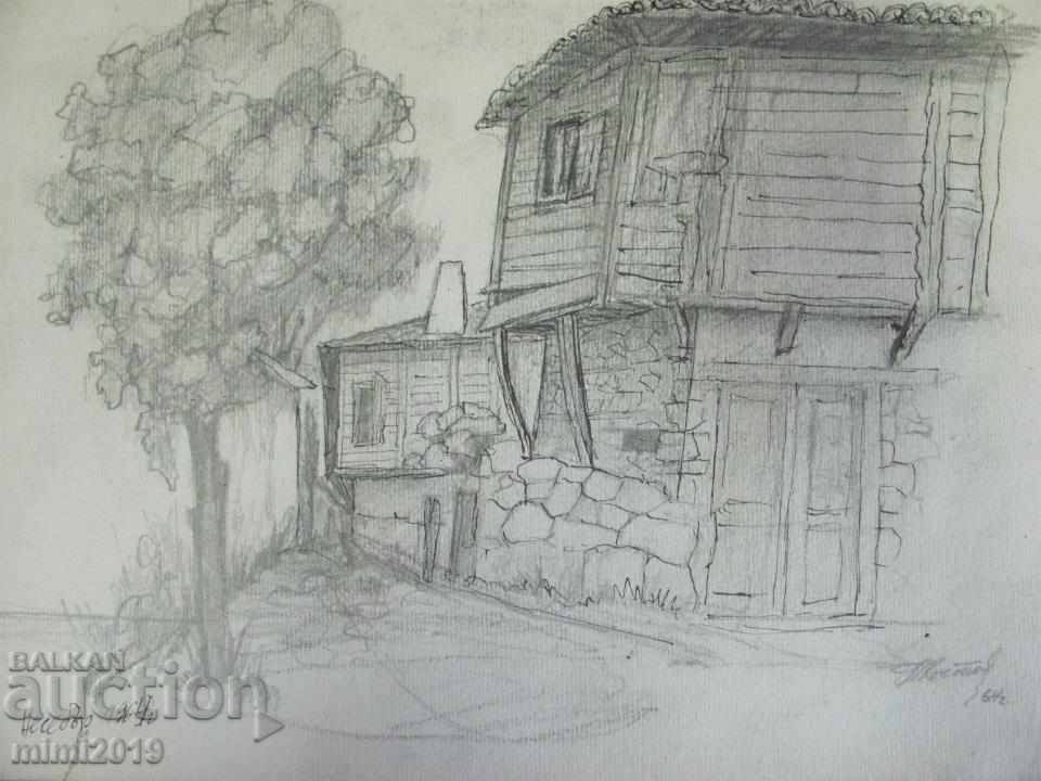 Delivery of 60s Old Drawing N. Kostov Pencil and Ink signed 20x28 cm. Delivery of 60s Old Drawing N. Kostov Pencil and Ink signed 20x28 cm.