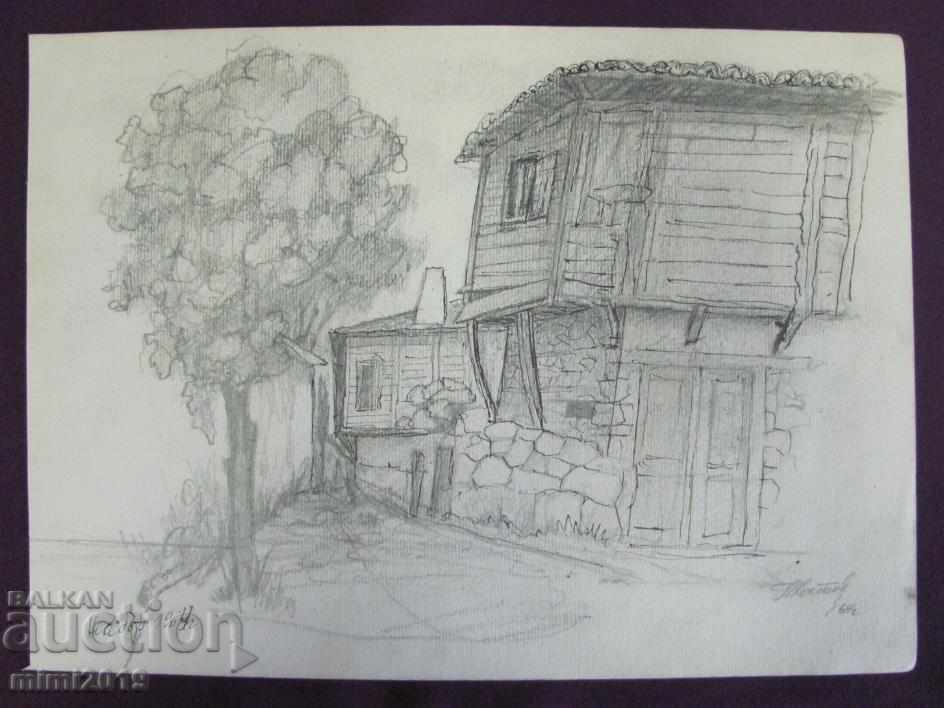 60s Old Drawing N. Kostov Pencil and Ink signed 20x28 cm.