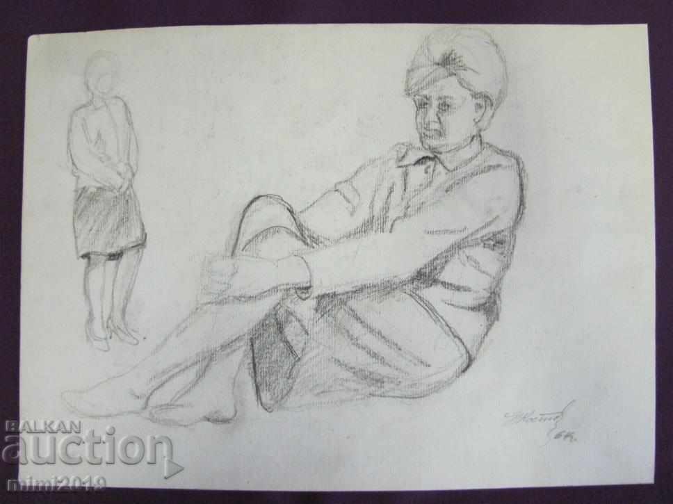 60s Old Drawing N. Kostov Pencil signed 28x20 cm. - 5 60s Old Drawing N. Kostov Pencil signed 28x20 cm. - 5