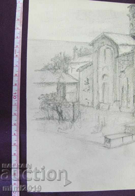 60s Old Drawing N. Kostov Pencil signed 28x20 cm. - 7 60s Old Drawing N. Kostov Pencil signed 28x20 cm. - 7