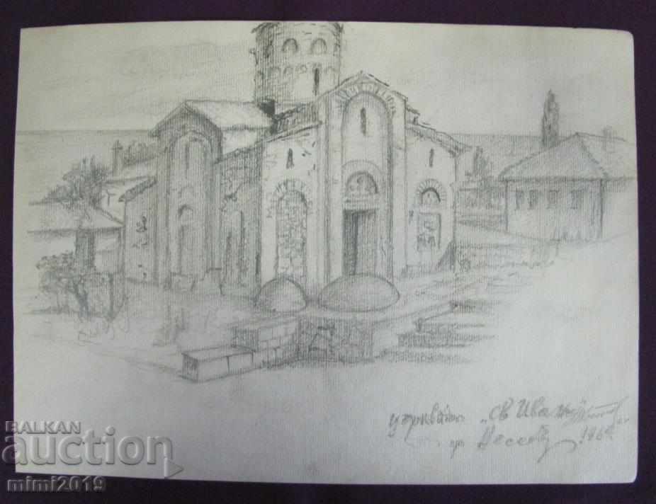 60s Old Drawing N. Kostov Pencil signed 28x20 cm.