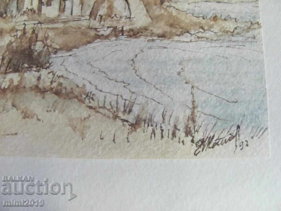 90s Painting Watercolor dry needle N. Kostov signed with price 150.00 BGN | € 76.69 90s Painting Watercolor dry needle N. Kostov signed with price 150.00 BGN | € 76.69
