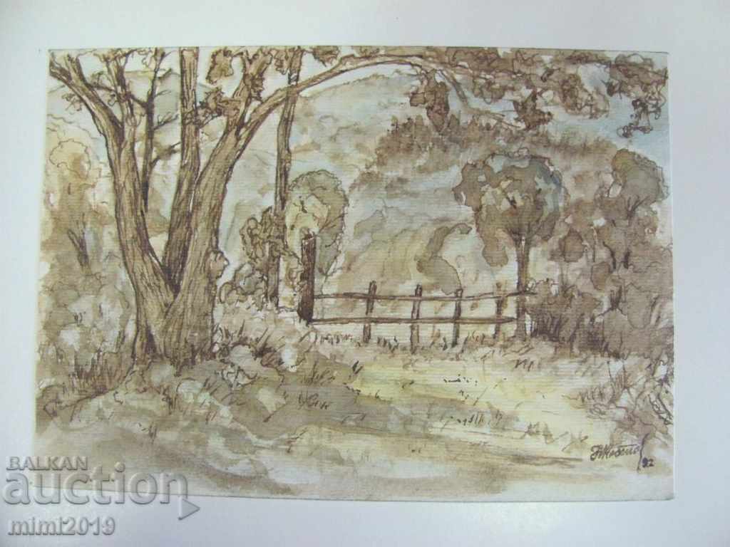 90s Painting Watercolor dry needle N. Kostov signed with price 150.00 BGN | € 76.69 90s Painting Watercolor dry needle N. Kostov signed with price 150.00 BGN | € 76.69