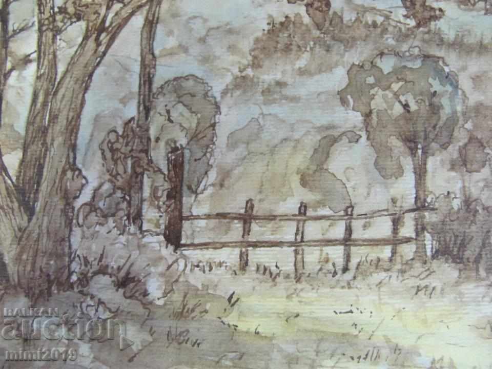 90s Painting Watercolor dry needle N. Kostov signed - 5 90s Painting Watercolor dry needle N. Kostov signed - 5