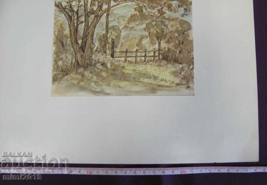 90s Painting Watercolor dry needle N. Kostov signed - 6 90s Painting Watercolor dry needle N. Kostov signed - 6